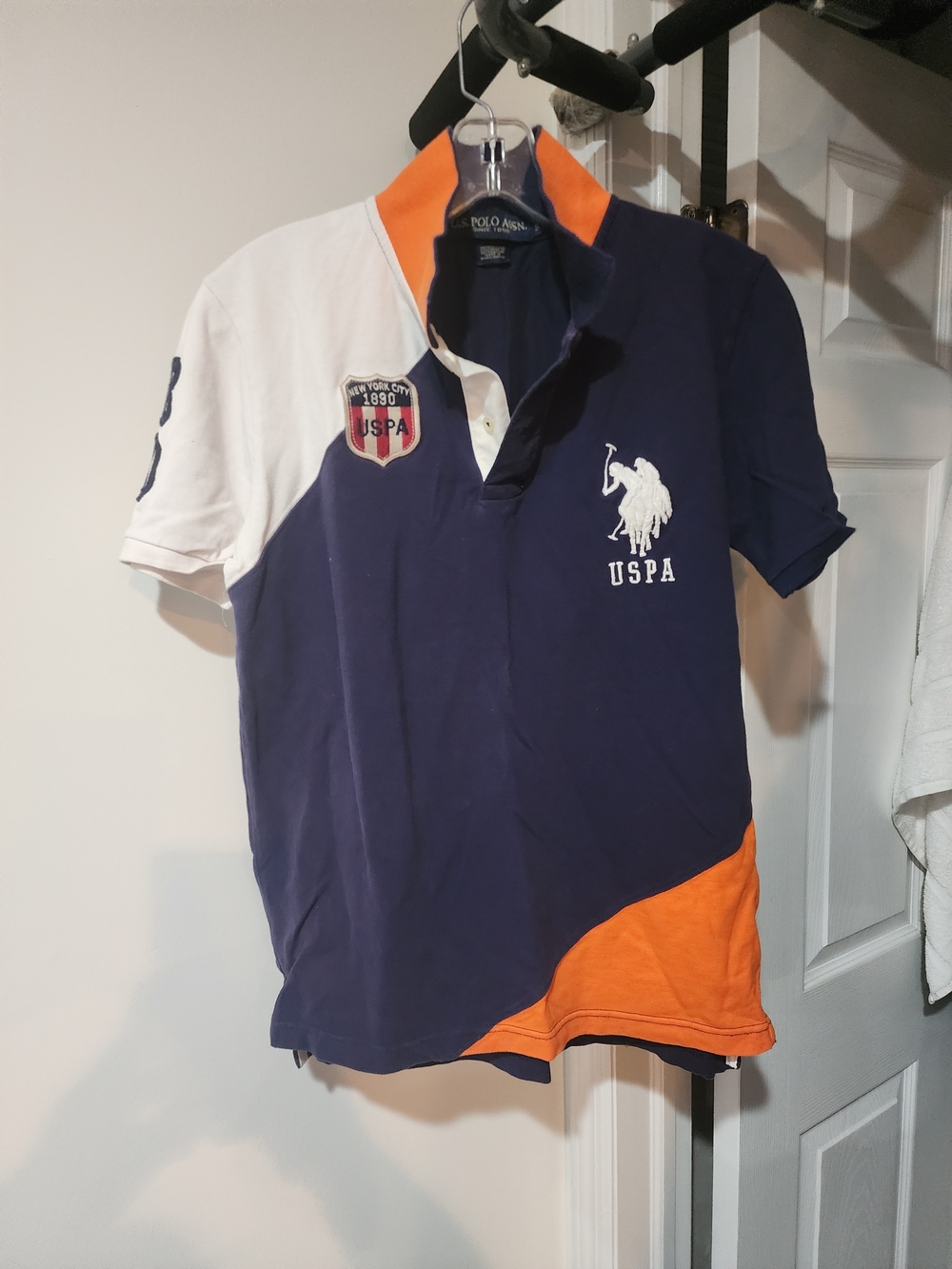 U.S. Polo Assn. Navy, White & Orange Colorblock Polo Shirt
